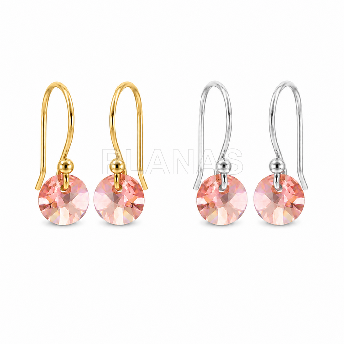 Brincos em prata de lei com componente swarovski rose peach. 