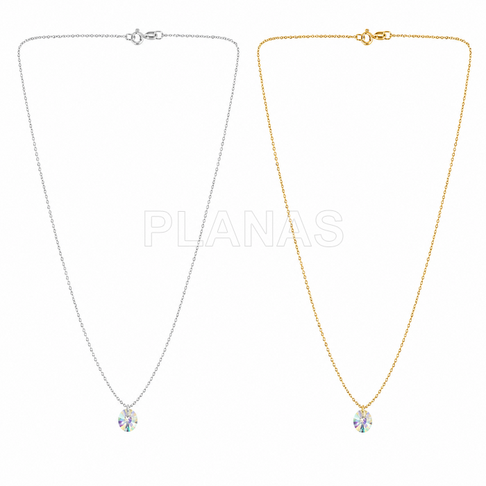 Colar em prata de lei com componente swarovski na cor ab.
