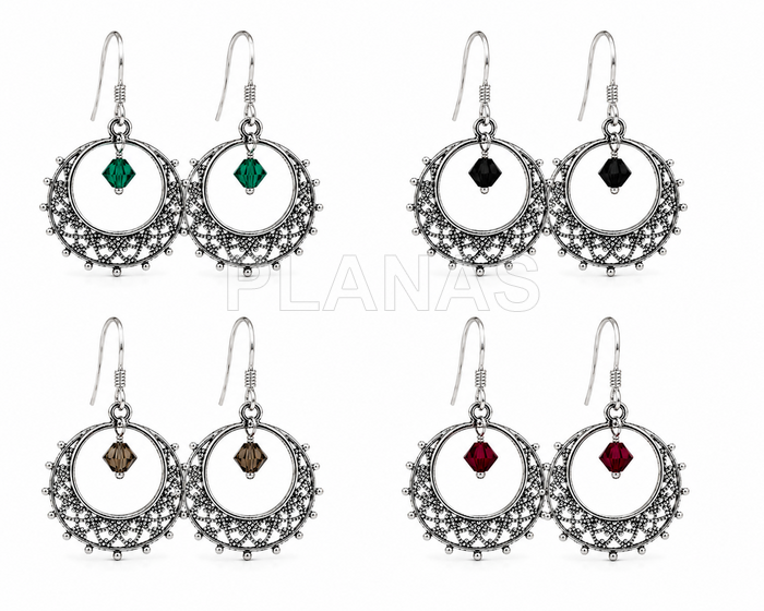 Brincos em prata de lei com componente swarovski. 