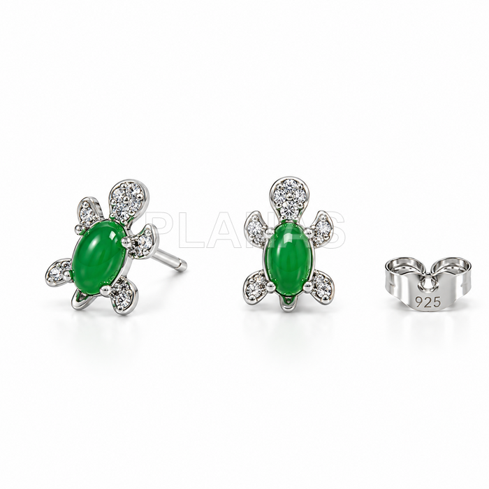 Pendientes en Plata de ley rodiada y circonitas. TORTUGA.  