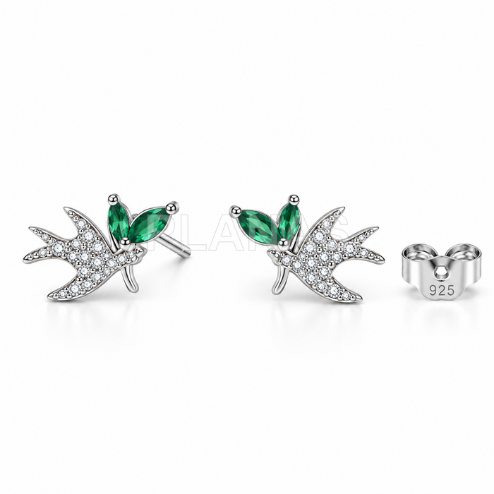 Pendientes en Plata de ley rodiada y circonitas. GOLONDRINA.  