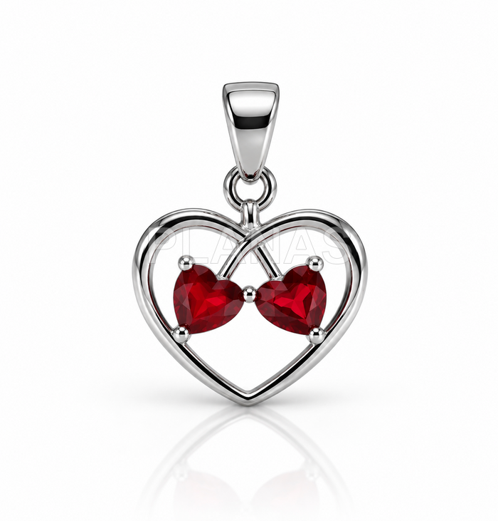 Colgante en Plata de ley rodiada y circonitas. CORAZÓN.