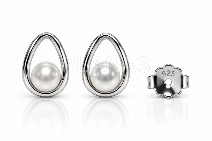 Pendientes en Plata de ley rodiada y perla shell de 5mm.  