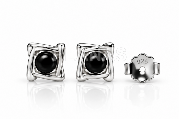 Pendientes en Plata de ley rodiada y circonita negra.  