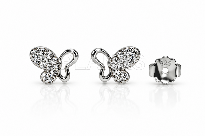 Pendientes en Plata de ley rodiada y circonitas. MARIPOSA.