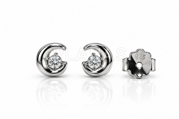 Pendientes en Plata de ley rodiada y circonitas. LUNA.