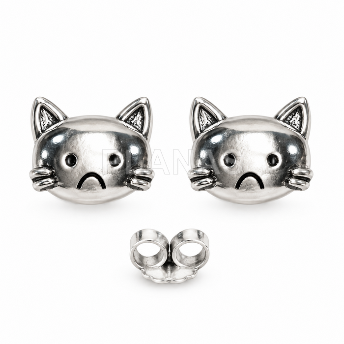Pendientes en Plata de ley rodiada. GATO.  