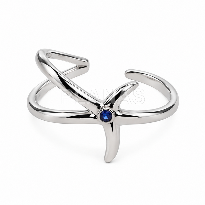 Anillo ajustable en Plata de ley rodiada y circonita. ESTRELLA DE MAR.