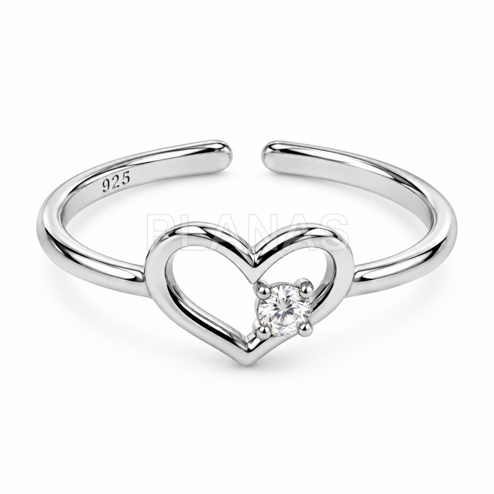 Anillo ajustable en Plata de ley rodiada y circonitas. CORAZÓN.