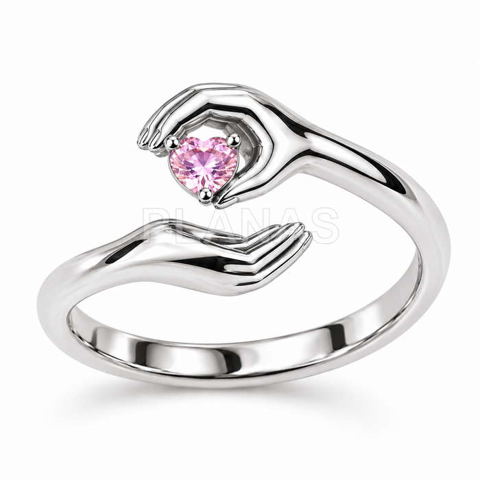 Anillo ajustable en Plata de ley rodiada y circonitas. CORAZÓN.