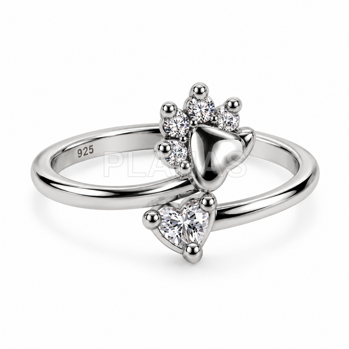 Anillo ajustable en Plata de ley rodiada y circonitas. PEZUÑA.