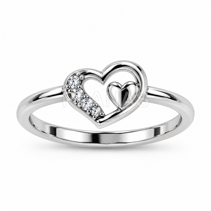 Anillo en Plata de ley rodiada y circonitas. CORAZÓN.
