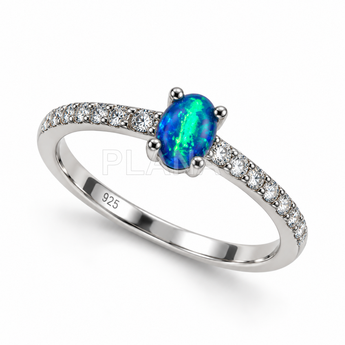 Anillo en Plata de ley Rodiada y Opalo.