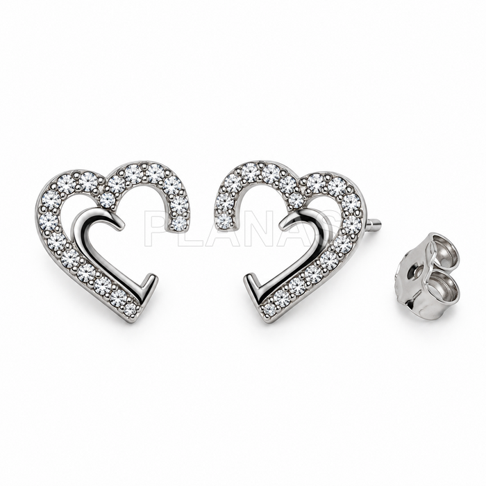 Pendientes en Plata de ley y Circonitas blancas. CORAZÓN.