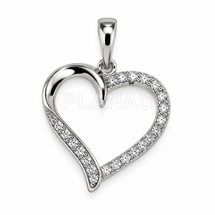 Colgante en Plata de ley rodiada y circonitas. CORAZÓN.
