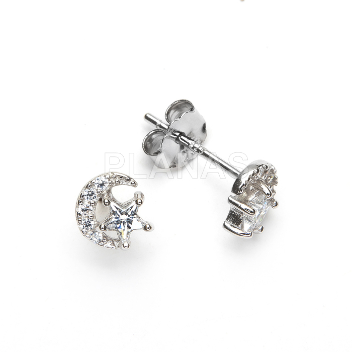 Pendientes en Plata de ley y Circonitas blancas. LUNA Y ESTRELLA.