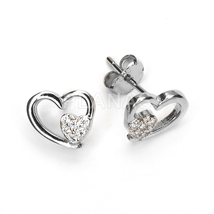 Pendientes en Plata de ley y Circonitas blancas. CORAZÓN.