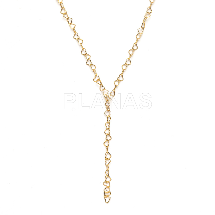 Collar corbatero en Plata de ley y baño oro. CORAZONES.