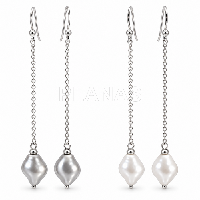 Pendientes en Plata de ley y perlas Componentes Swarovski. 