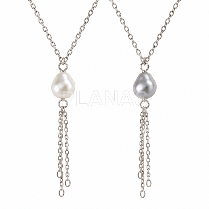 Collar en Plata de ley con perlas Componente Swarovski 9x8mm.