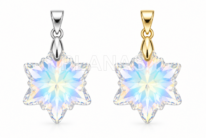 Pingente em prata de lei com cristal swarovski. floco de neve.