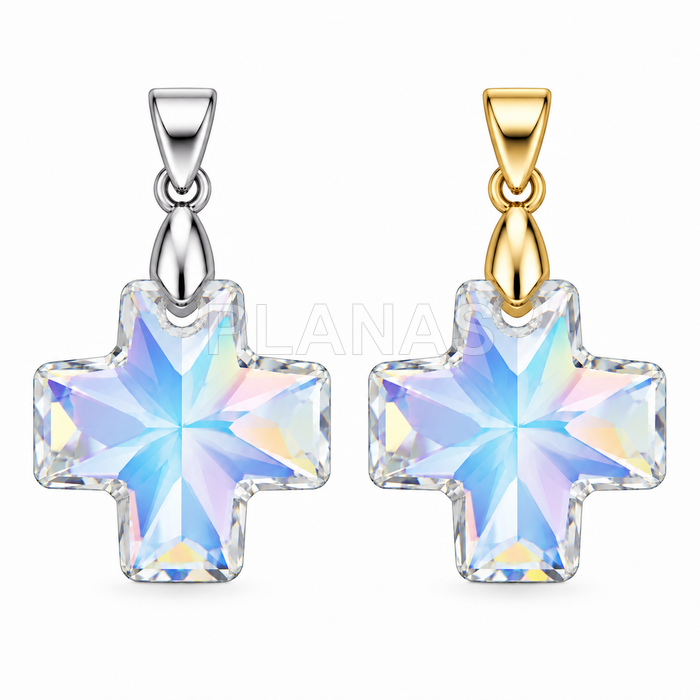 Pingente em prata de lei com cristal swarovski. cruz.