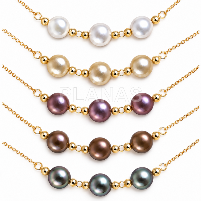 Colar em prata de lei e banhado a ouro com uma pérola swarovski de 12 mm.