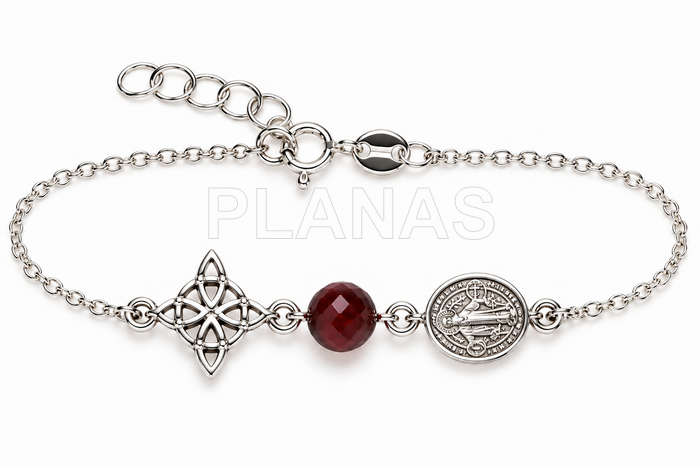 Pulsera en Plata de ley, San Benito, nudo de brujas y Jade. TRIPLE PROTECCIÓN.