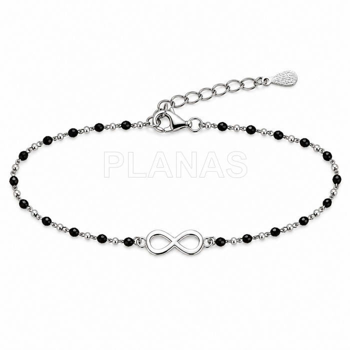 Pulsera en Plata de ley rodiada y esmalte negro. INFINITO.