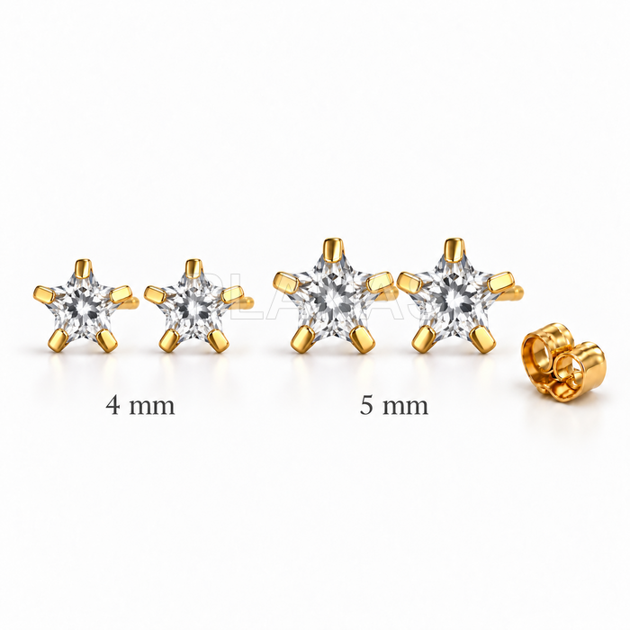 Brincos em prata de lei e banhados a ouro com zircônias cúbicas brancas. formato de estrela.