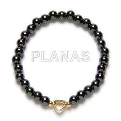 Elastic bracelet with 6mm hematite and sterling silver heart.