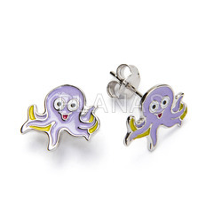 Sterling silver and enamel earrings. octopus.