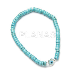 Elastic bracelet with reconstituted turquoise and turkish eye in sterling silver.